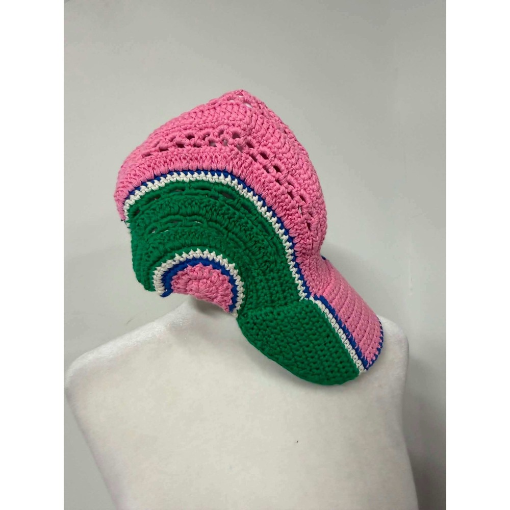 Urban Outfitters Ryders Pink‎ Green Crochet Hat Cotton Knit Brimmed Cap Festival